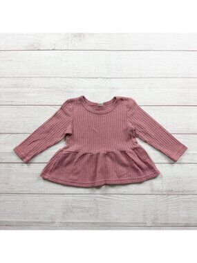 Shein Pink Waffle Knit Long Sleeve Peplum Baby Girl Shirt 2-3